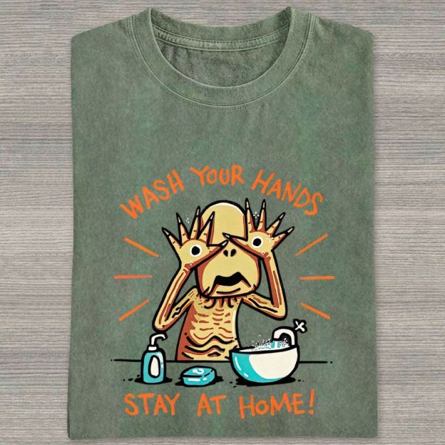 Funny Creepy Monster Hand‑washing Meme Graphic Washed T-shirt