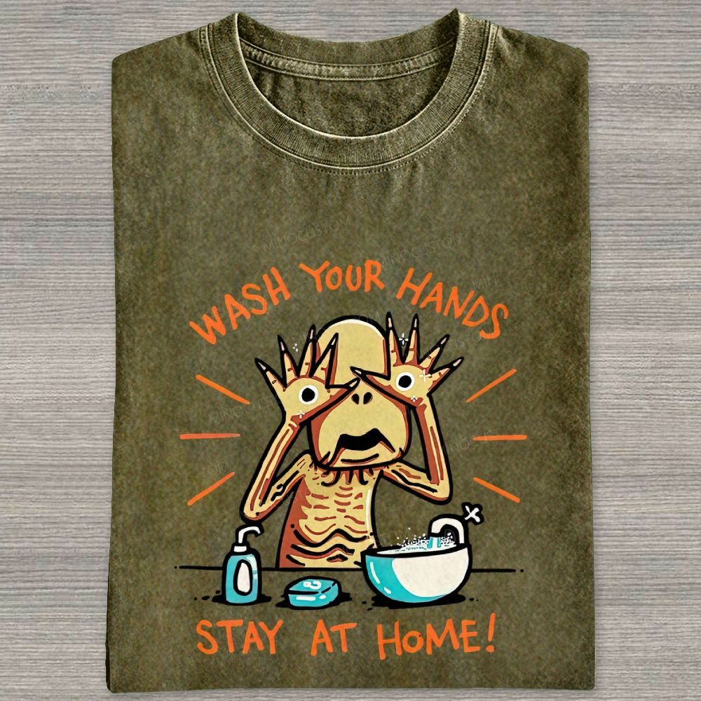 Funny Creepy Monster Hand‑washing Meme Graphic Washed T-shirt