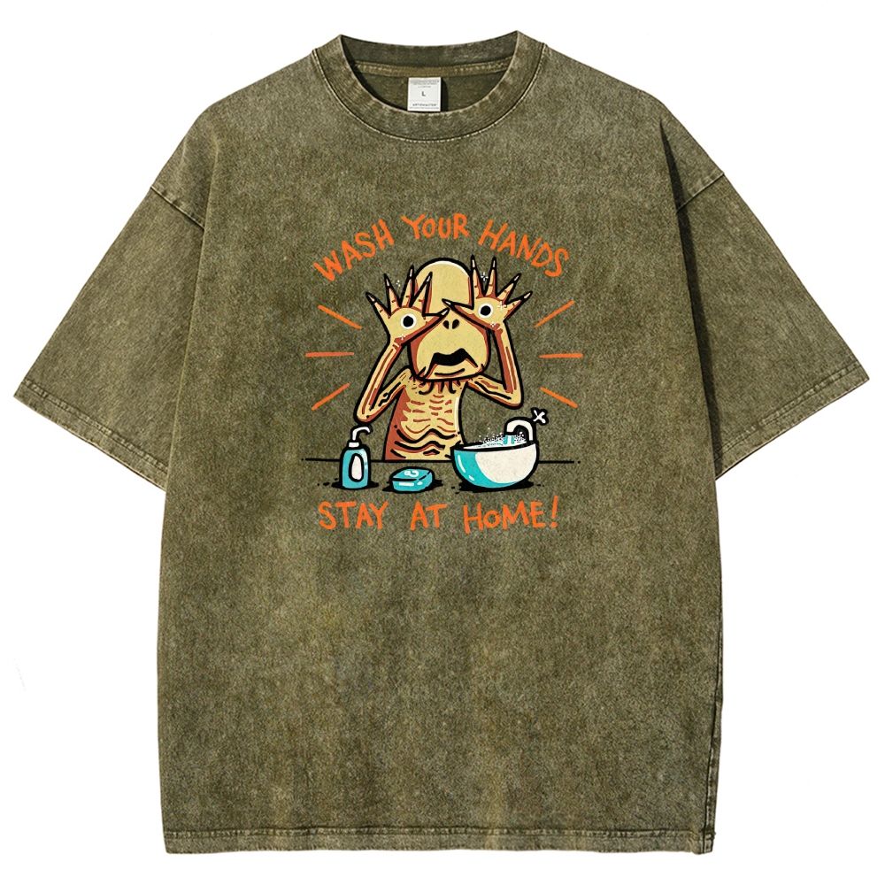 Funny Creepy Monster Hand‑washing Meme Graphic Washed T-shirt