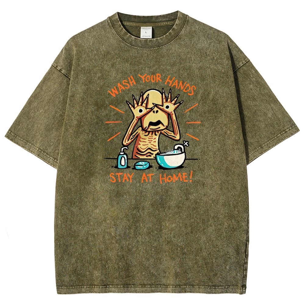 Funny Creepy Monster Hand‑washing Meme Graphic Washed T-shirt