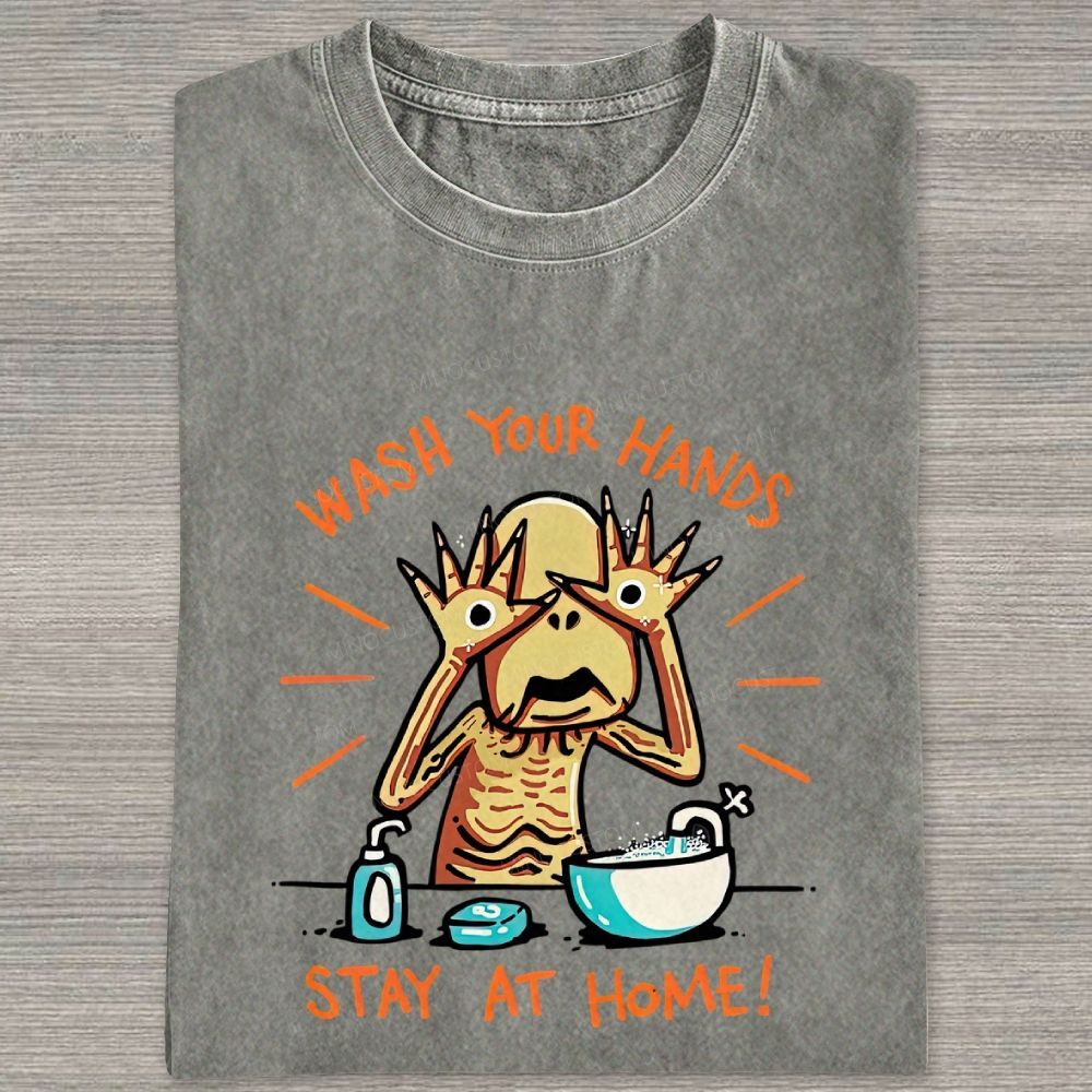 Funny Creepy Monster Hand‑washing Meme Graphic Washed T-shirt