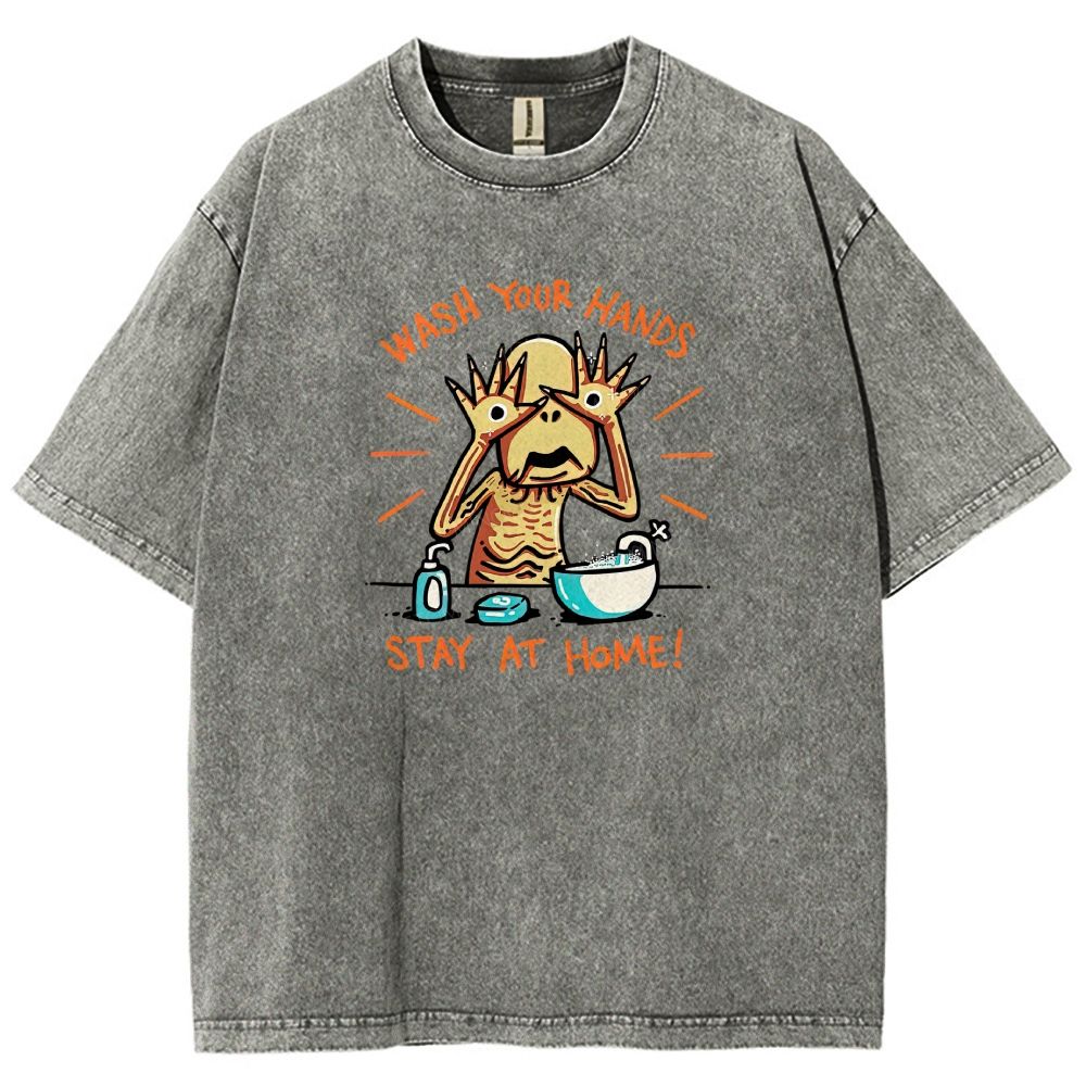 Funny Creepy Monster Hand‑washing Meme Graphic Washed T-shirt
