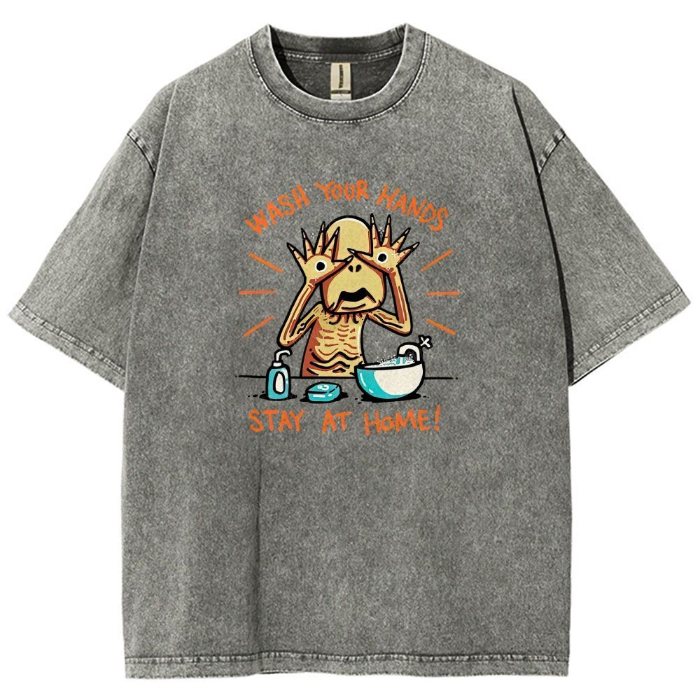 Funny Creepy Monster Hand‑washing Meme Graphic Washed T-shirt
