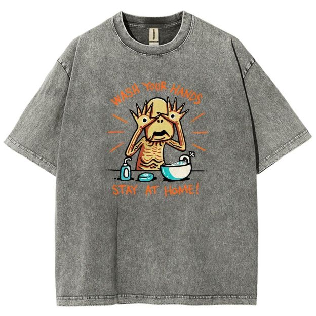 Funny Creepy Monster Hand‑washing Meme Graphic Washed T-shirt