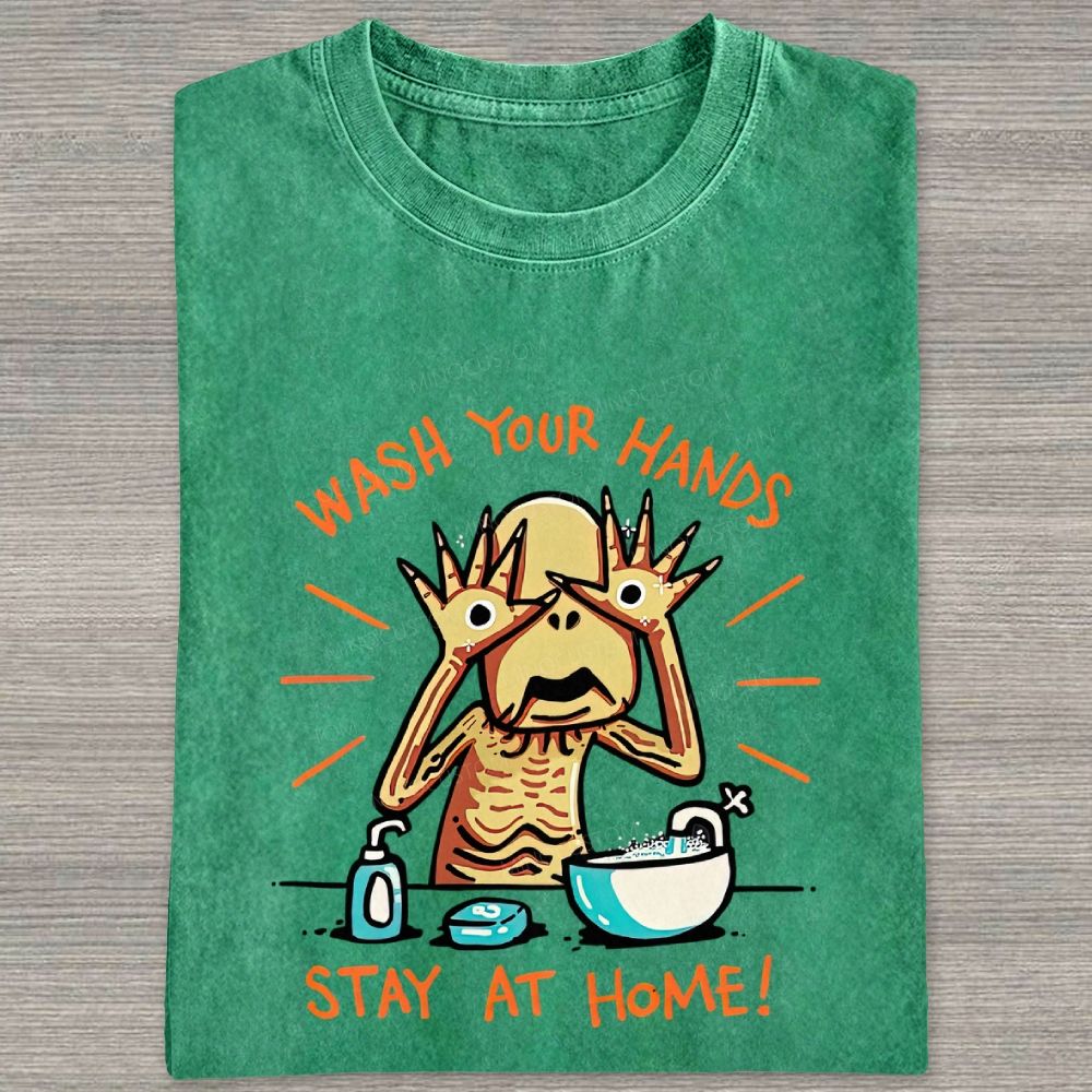 Funny Creepy Monster Hand‑washing Meme Graphic Washed T-shirt