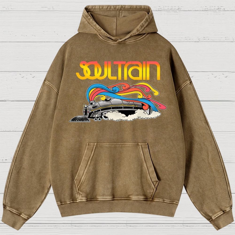 Vintage Train And Rainbow Smoke Washed Hoodies