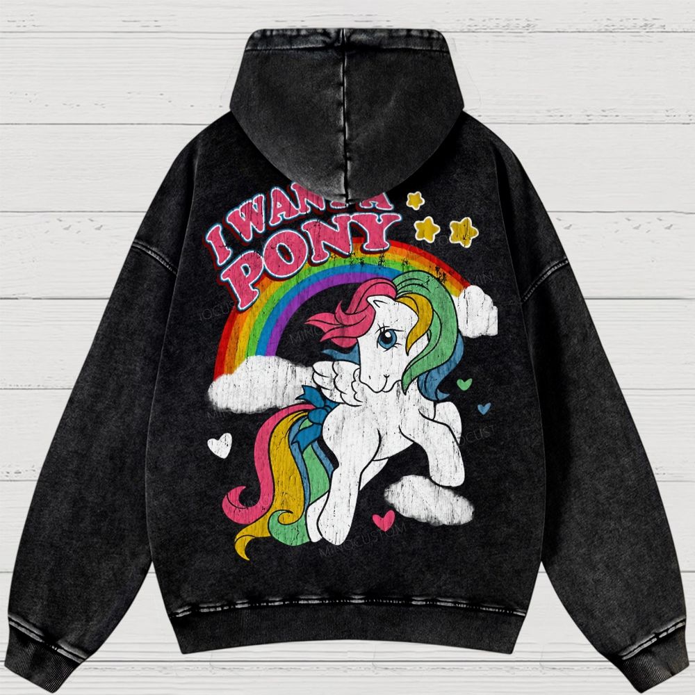 "I Want A Pony" Enchanted Ponies Retro Washed Hoodies 