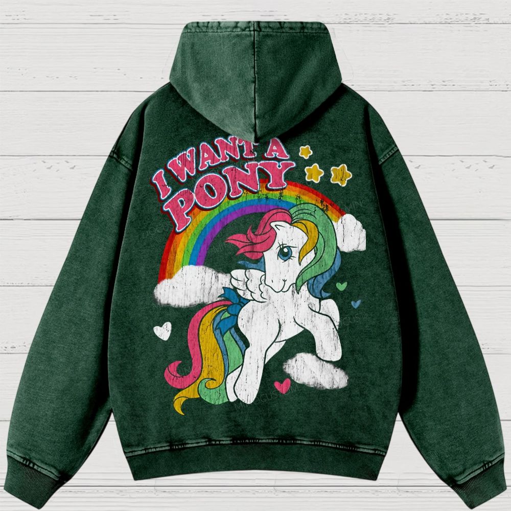"I Want A Pony" Enchanted Ponies Retro Washed Hoodies 