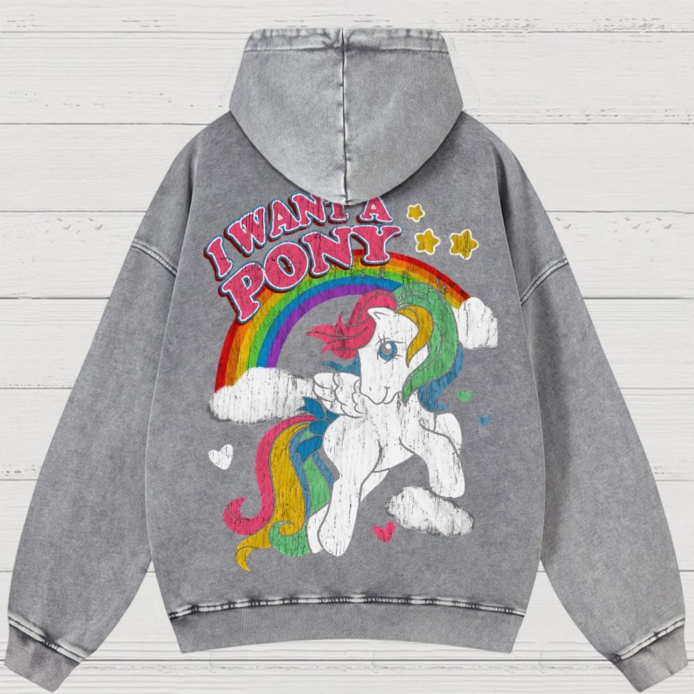 "I Want A Pony" Enchanted Ponies Retro Washed Hoodies 