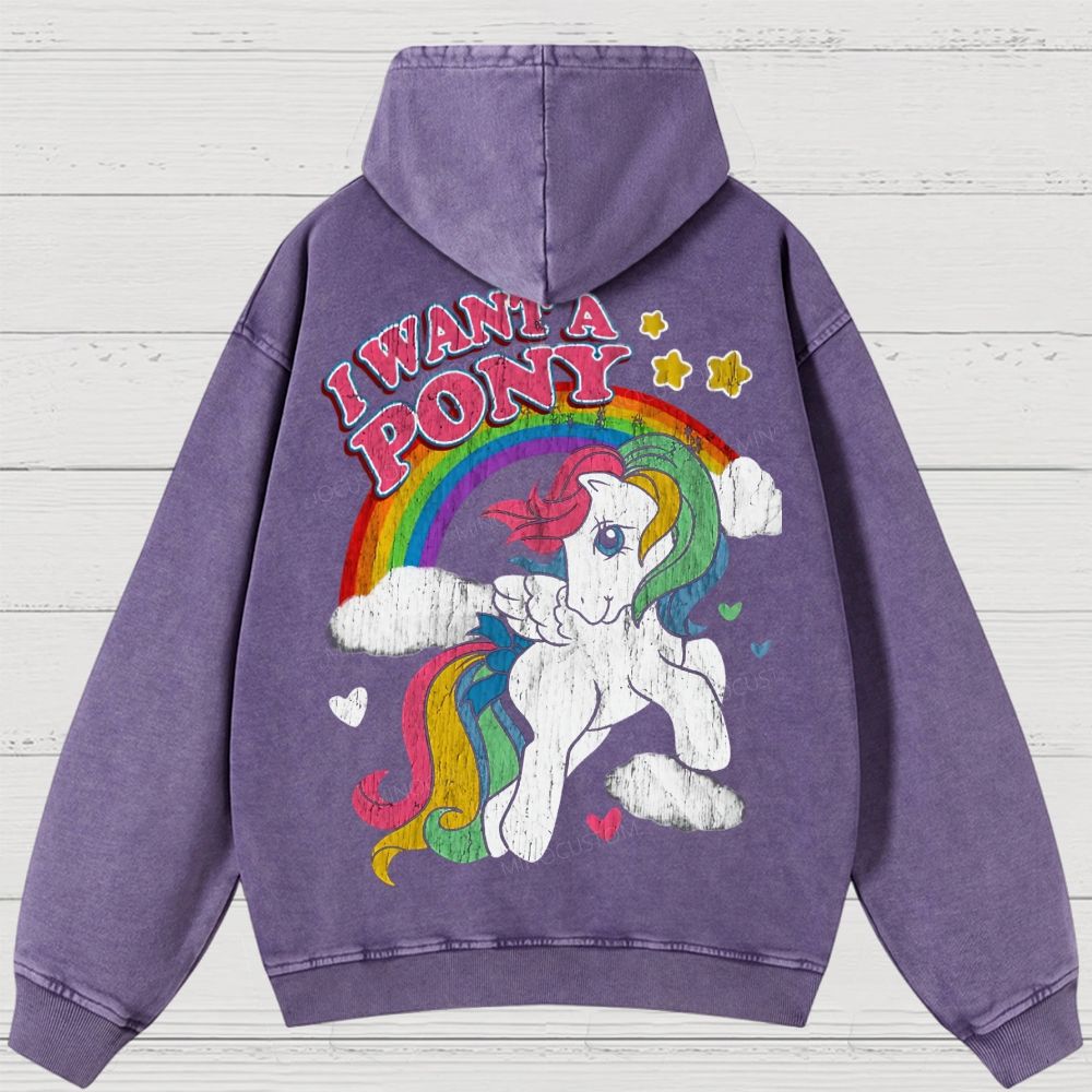"I Want A Pony" Enchanted Ponies Retro Washed Hoodies 