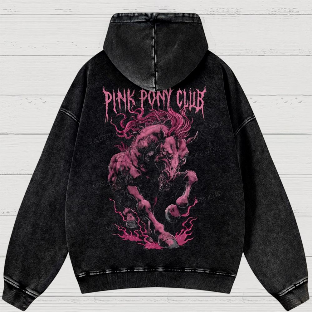 Pink Death Metal Fiery Steed Vintage Washed Hoodies