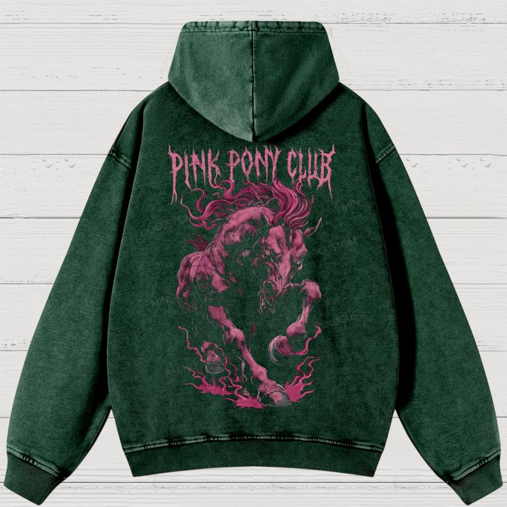 Pink Death Metal Fiery Steed Vintage Washed Hoodies