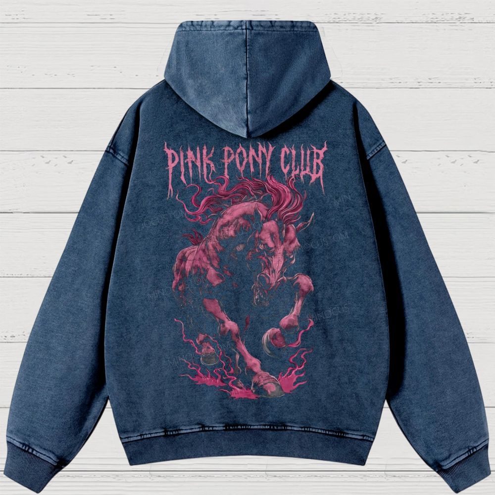 Pink Death Metal Fiery Steed Vintage Washed Hoodies