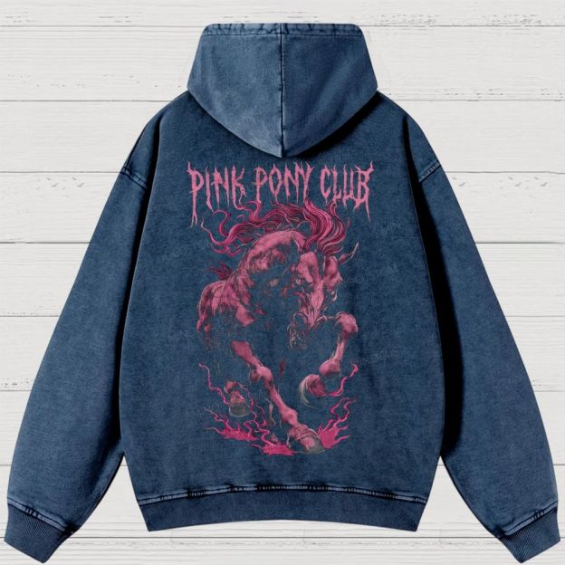 Pink Death Metal Fiery Steed Vintage Washed Hoodies