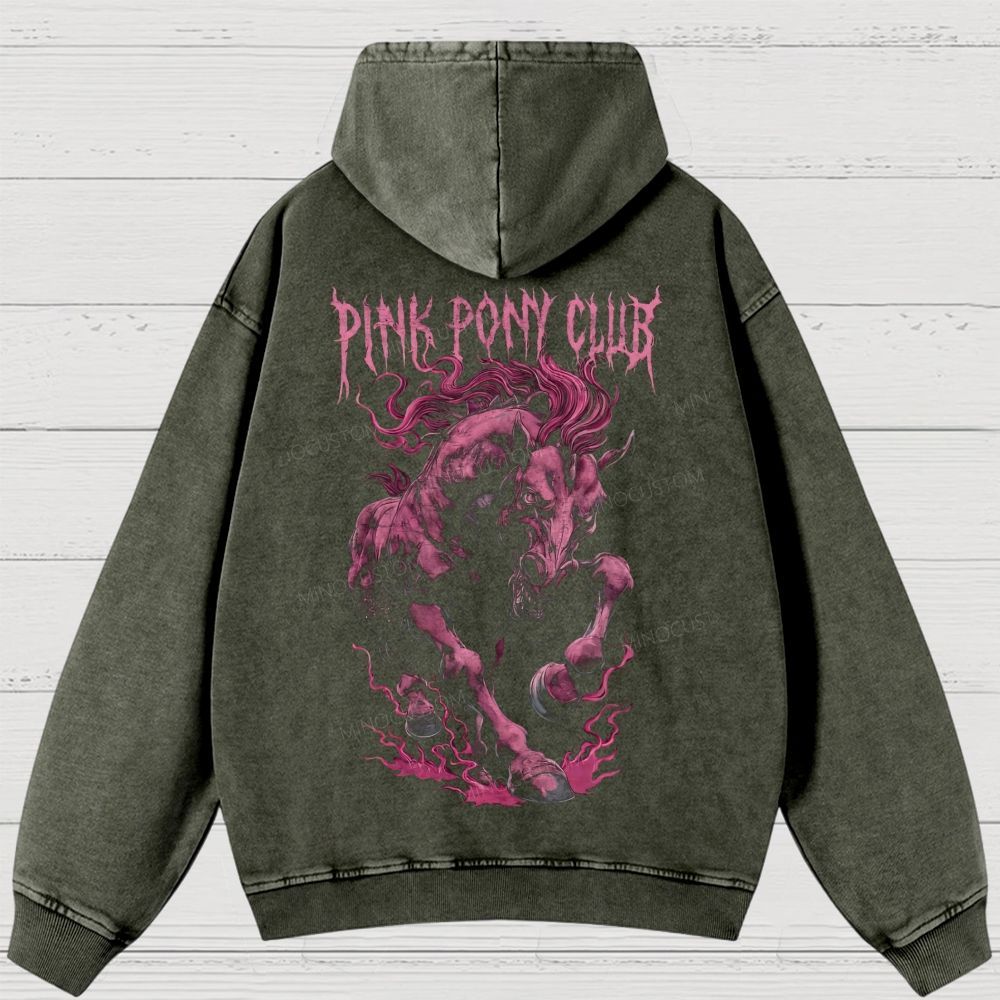 Pink Death Metal Fiery Steed Vintage Washed Hoodies