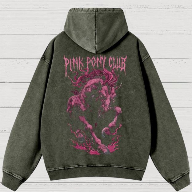 Pink Death Metal Fiery Steed Vintage Washed Hoodies
