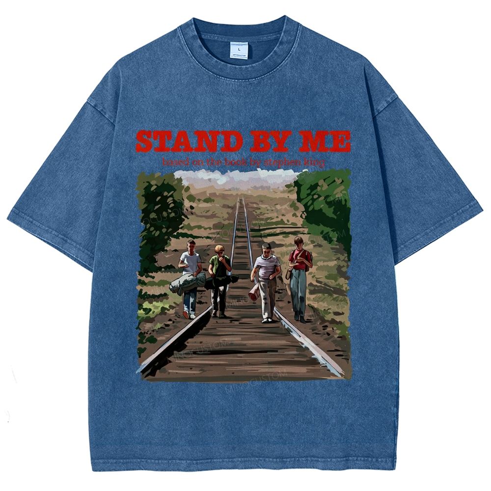 Retro Youth Railroad Adventure Illustrated Graphic Unisex Fit Washed T-Shirt