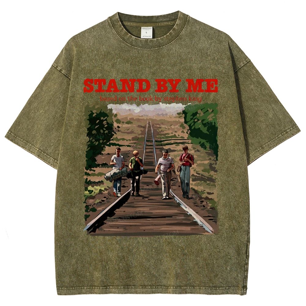 Retro Youth Railroad Adventure Illustrated Graphic Unisex Fit Washed T-Shirt