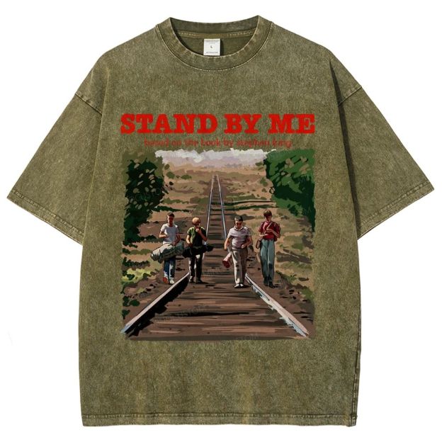 Retro Youth Railroad Adventure Illustrated Graphic Unisex Fit Washed T-Shirt
