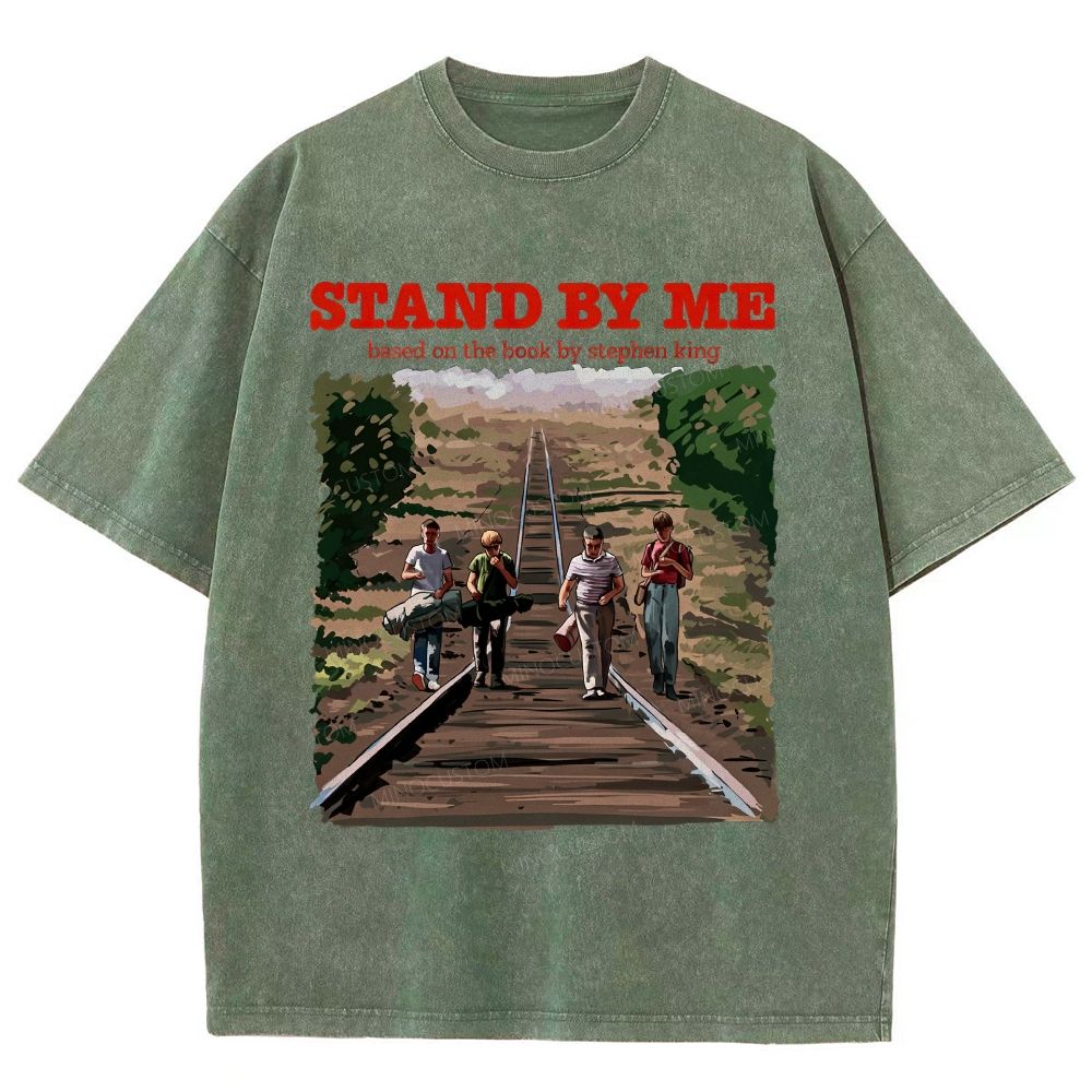 Retro Youth Railroad Adventure Illustrated Graphic Unisex Fit Washed T-Shirt