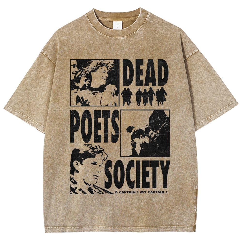 Vintage Poet Literature Collage Graphic Unisex Fit Washed T-Shirt