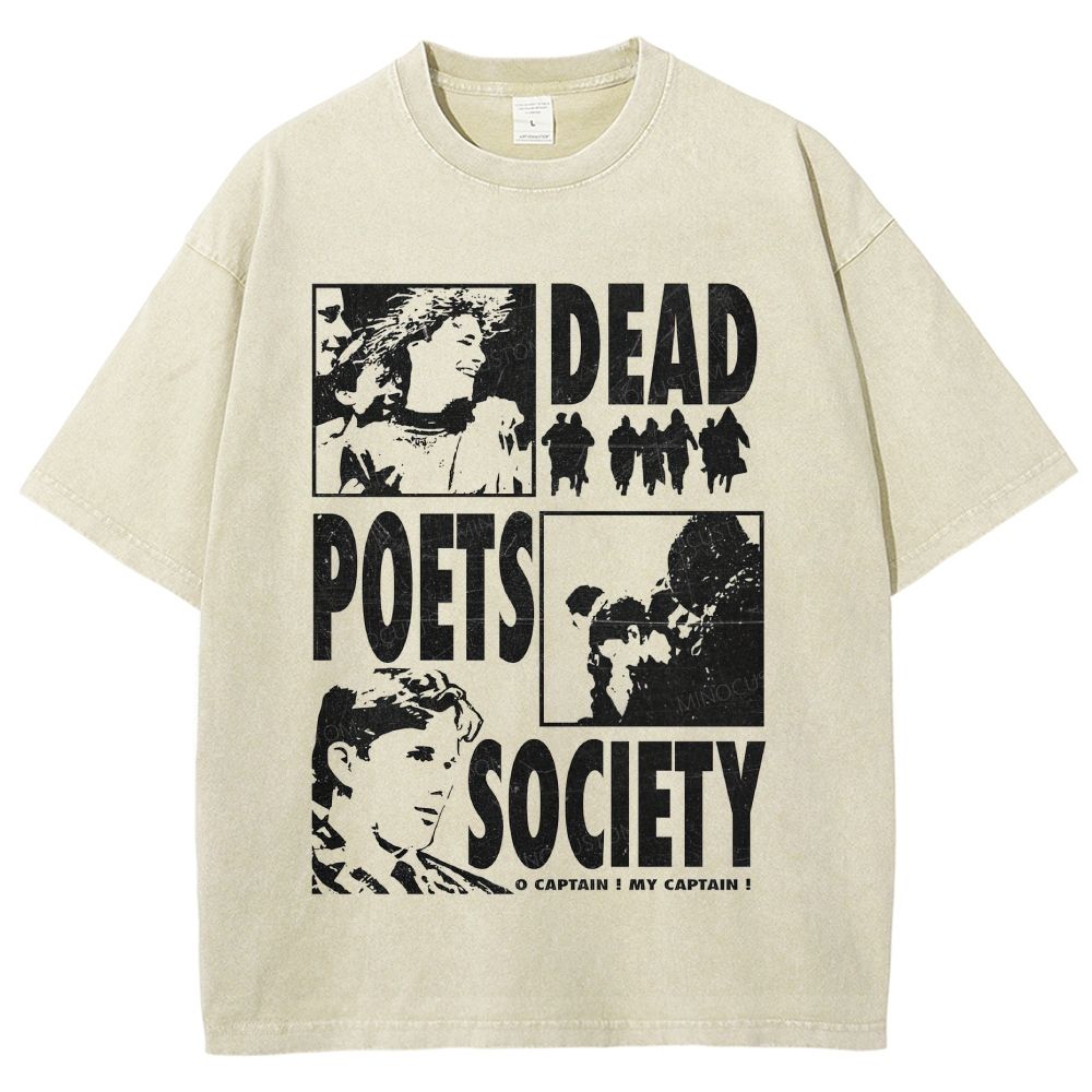 Vintage Poet Literature Collage Graphic Unisex Fit Washed T-Shirt