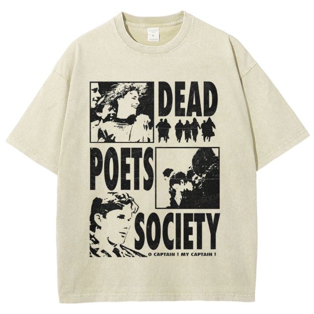 Vintage Poet Literature Collage Graphic Unisex Fit Washed T-Shirt