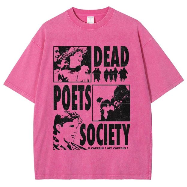 Vintage Poet Literature Collage Graphic Unisex Fit Washed T-Shirt