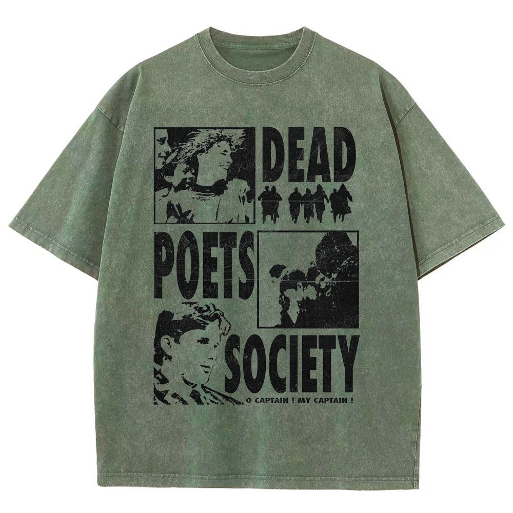 Vintage Poet Literature Collage Graphic Unisex Fit Washed T-Shirt