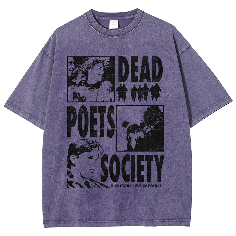 Vintage Poet Literature Collage Graphic Unisex Fit Washed T-Shirt