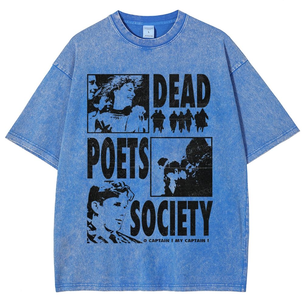 Vintage Poet Literature Collage Graphic Unisex Fit Washed T-Shirt