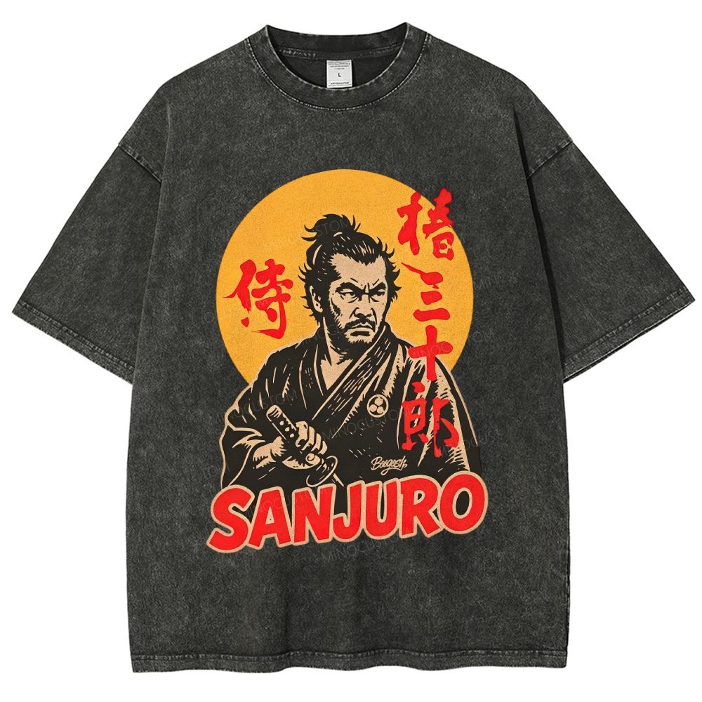 Vintage Japanese Samurai Warrior Graphic Unisex Fit Washed T-Shirt