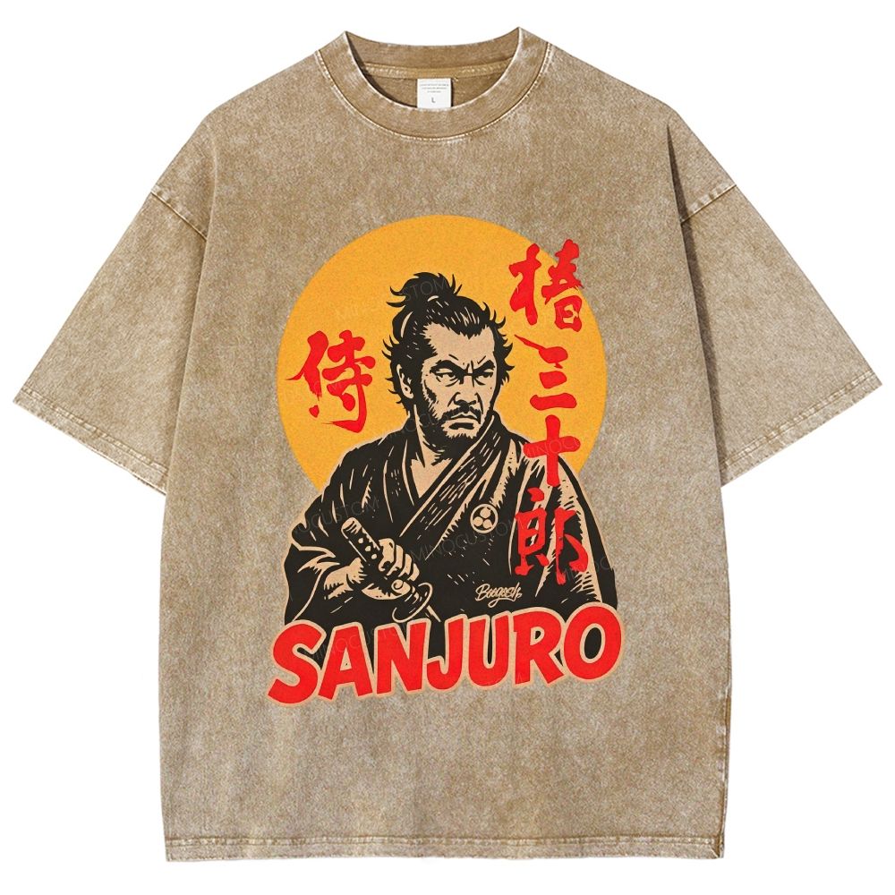 Vintage Japanese Samurai Warrior Graphic Unisex Fit Washed T-Shirt