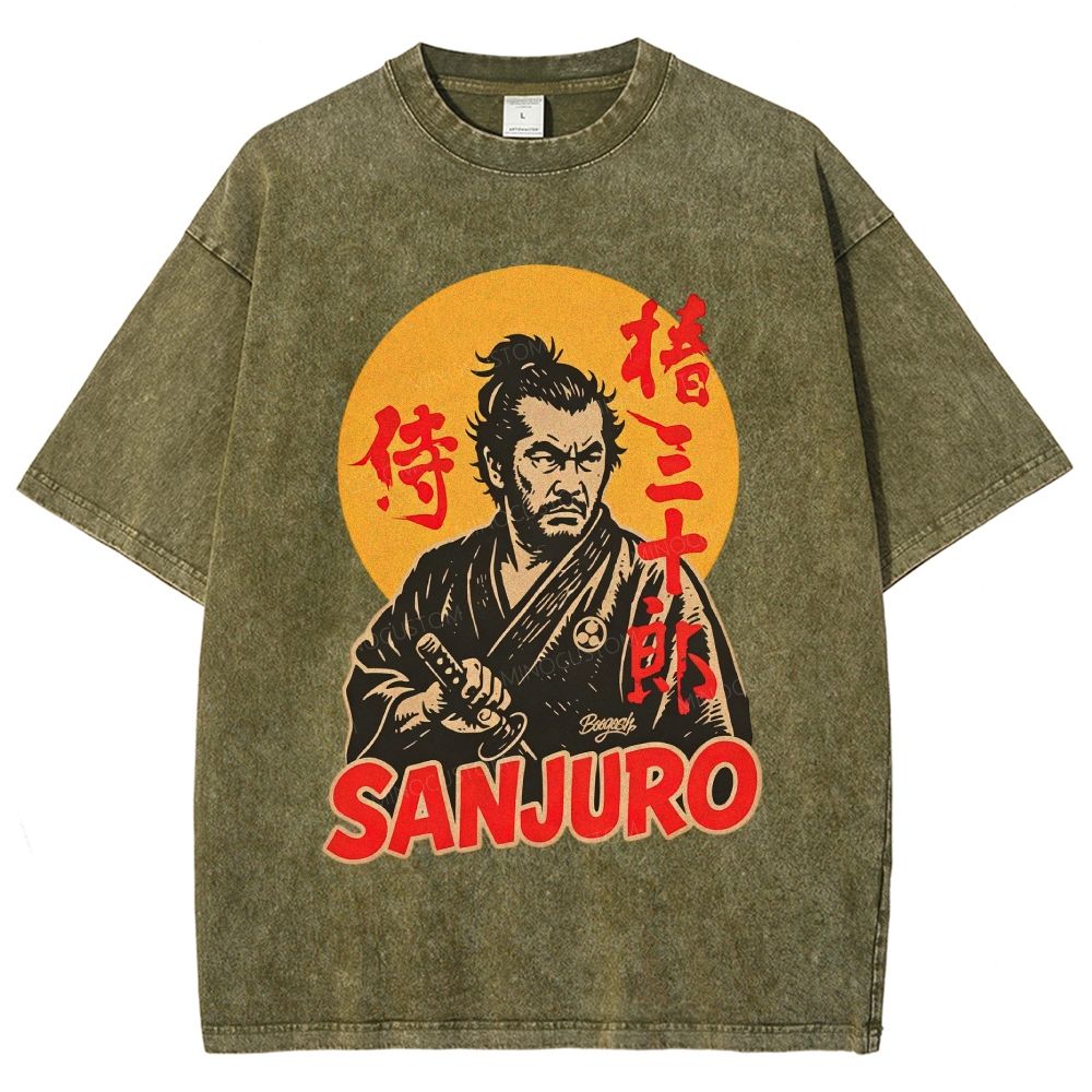Vintage Japanese Samurai Warrior Graphic Unisex Fit Washed T-Shirt