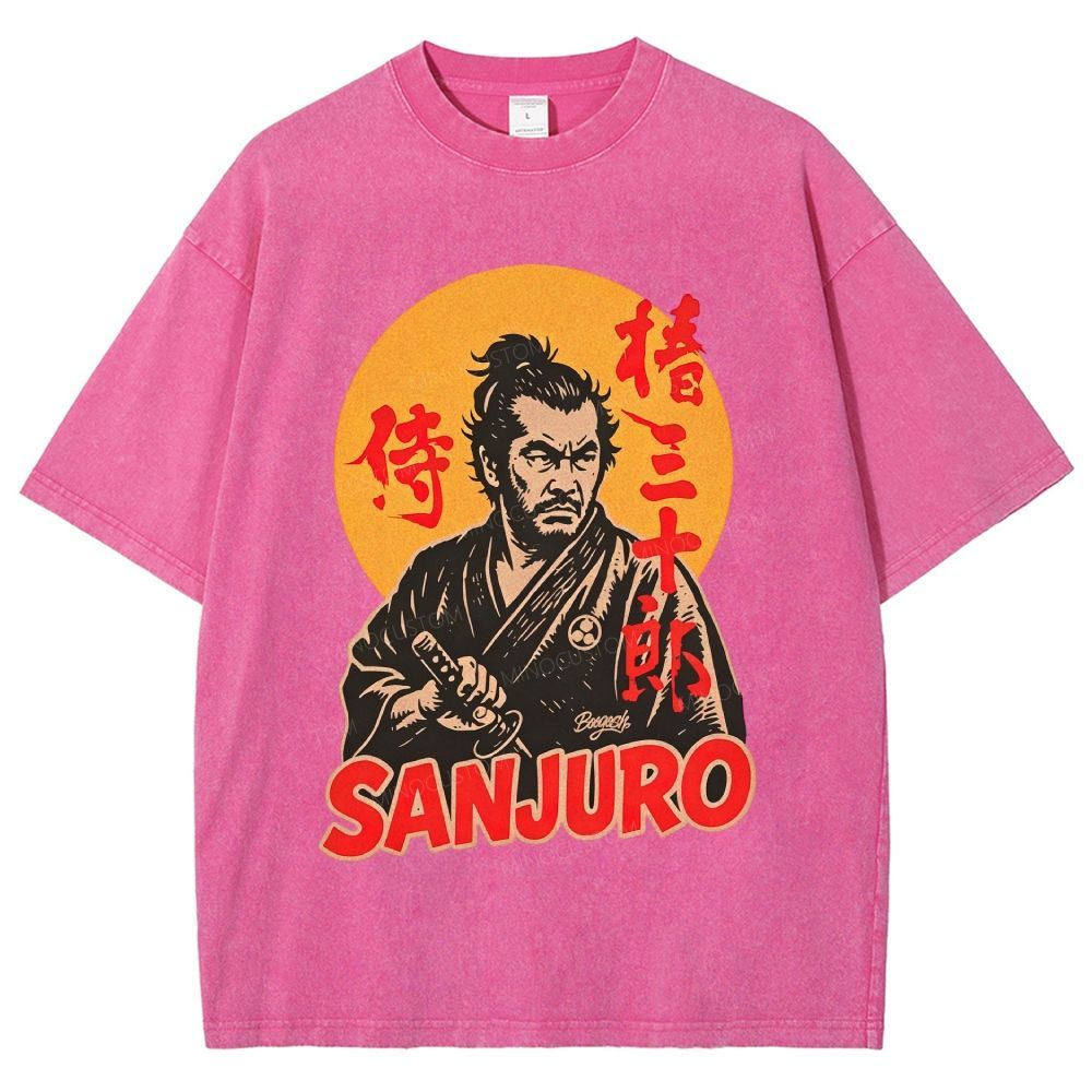 Vintage Japanese Samurai Warrior Graphic Unisex Fit Washed T-Shirt