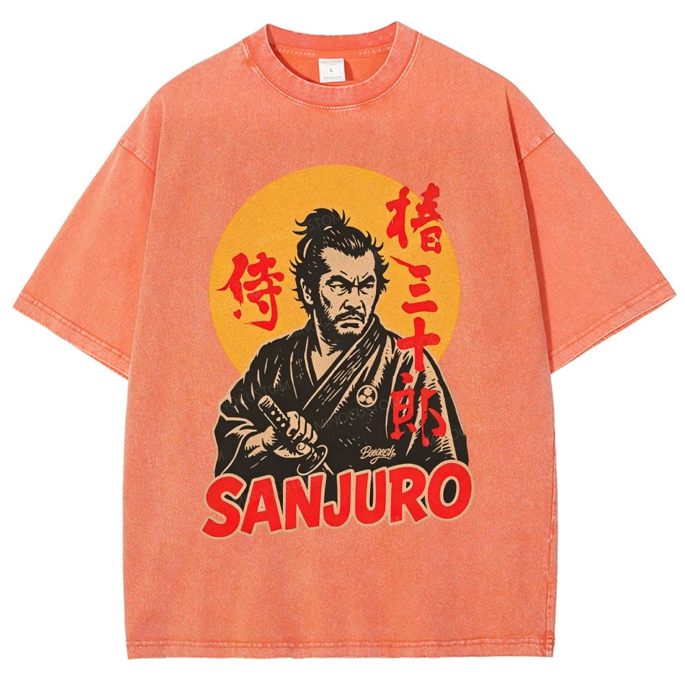 Vintage Japanese Samurai Warrior Graphic Unisex Fit Washed T-Shirt