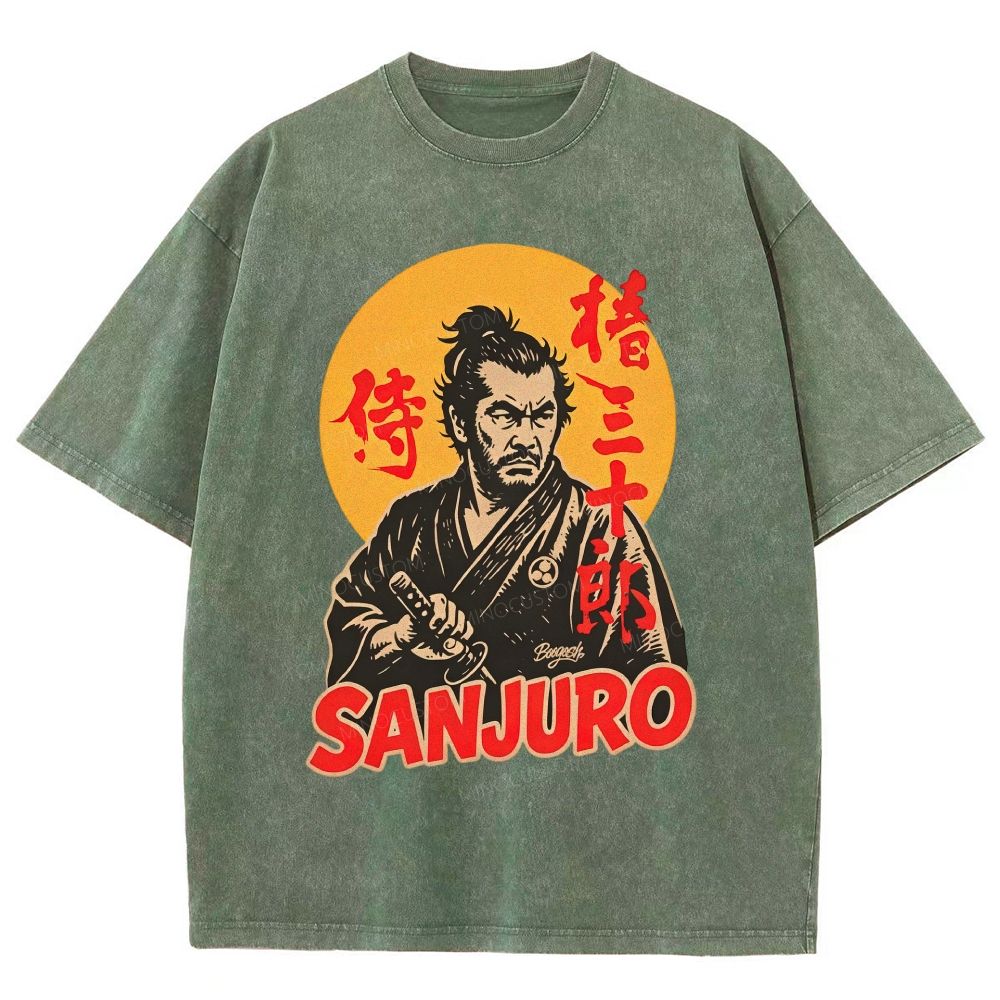 Vintage Japanese Samurai Warrior Graphic Unisex Fit Washed T-Shirt