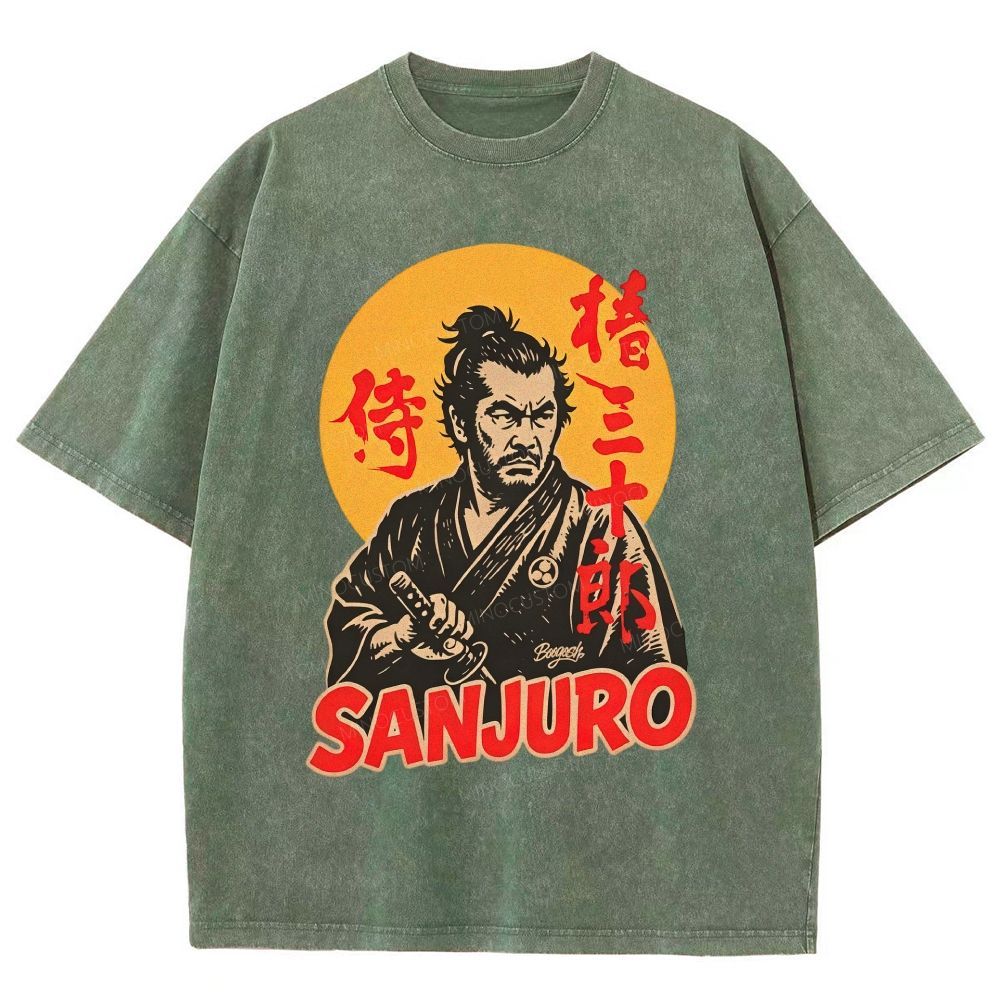 Vintage Japanese Samurai Warrior Graphic Unisex Fit Washed T-Shirt