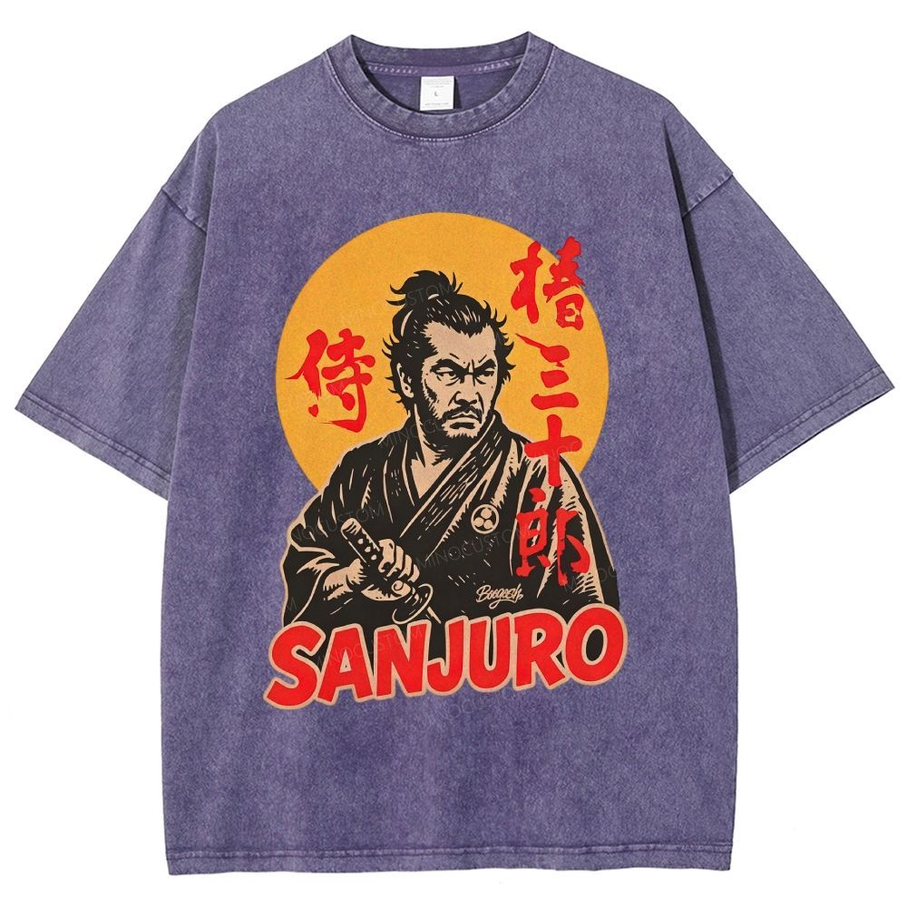Vintage Japanese Samurai Warrior Graphic Unisex Fit Washed T-Shirt