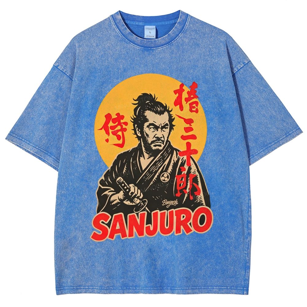 Vintage Japanese Samurai Warrior Graphic Unisex Fit Washed T-Shirt