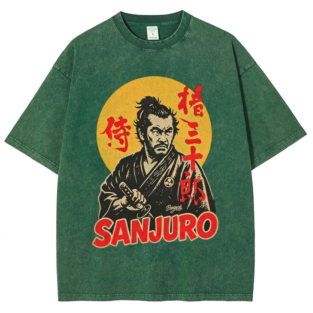 Vintage Japanese Samurai Warrior Graphic Unisex Fit Washed T-Shirt
