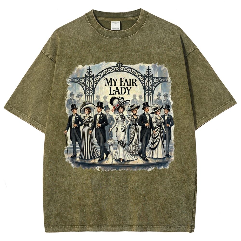 Vintage Victorian Era Theater Character Graphic Unisex Fit Washed T-Shirt