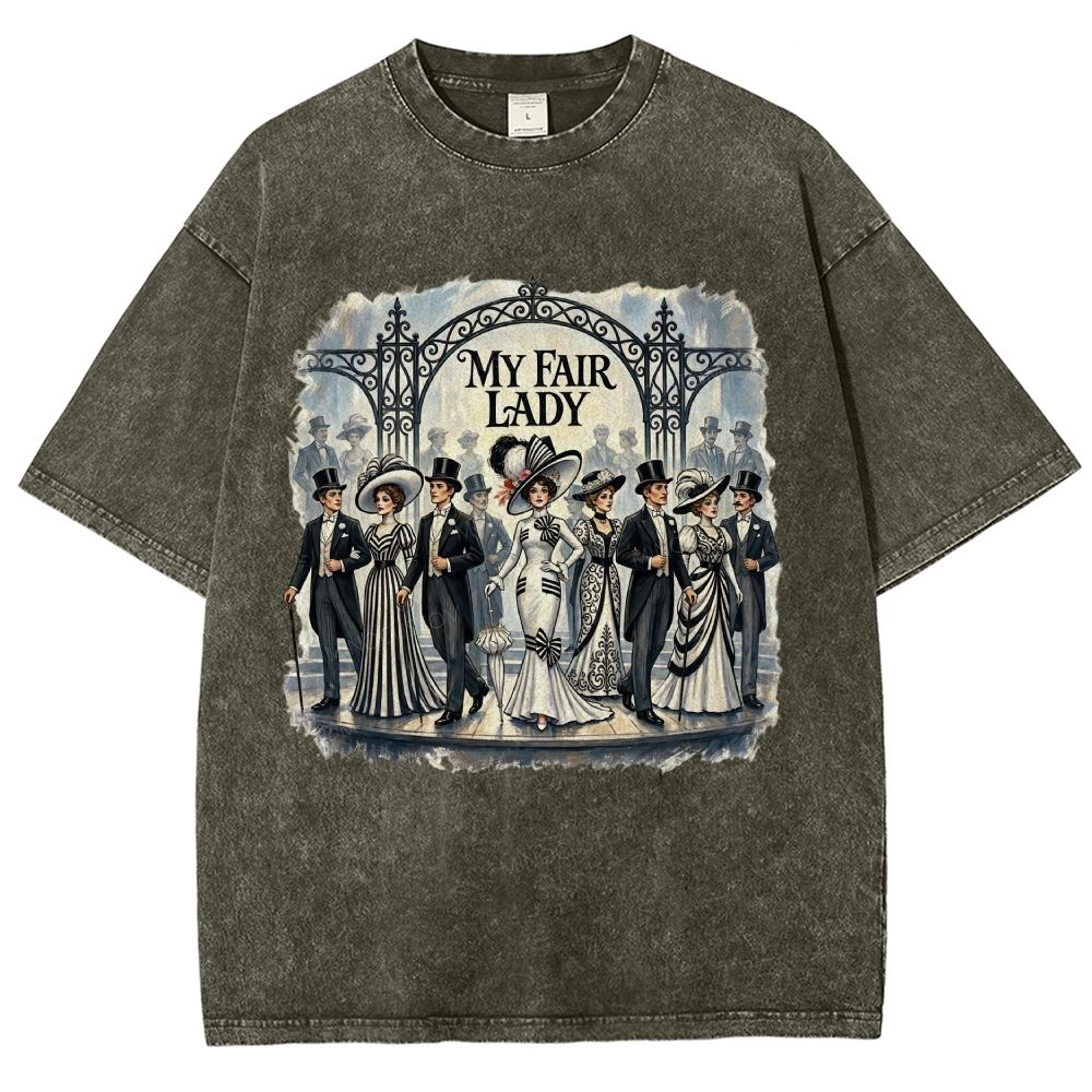 Vintage Victorian Era Theater Character Graphic Unisex Fit Washed T-Shirt