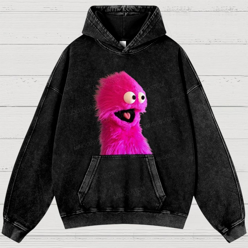 "Pink Fuzzy Muppet" Washed Hoodies 