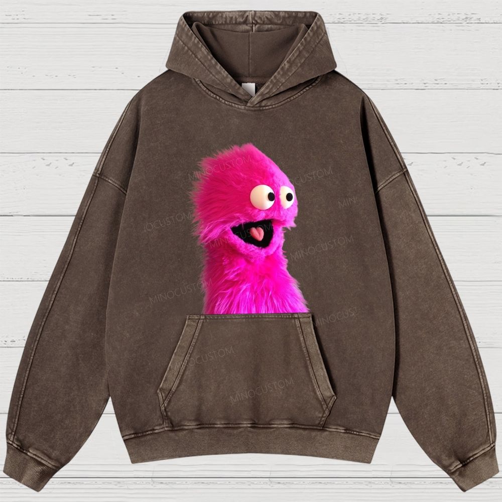 "Pink Fuzzy Muppet" Washed Hoodies 