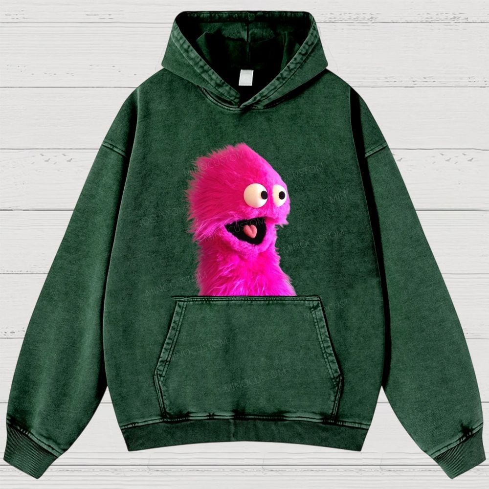 "Pink Fuzzy Muppet" Washed Hoodies 