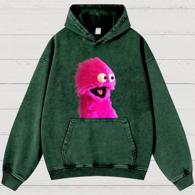 "Pink Fuzzy Muppet" Washed Hoodies 