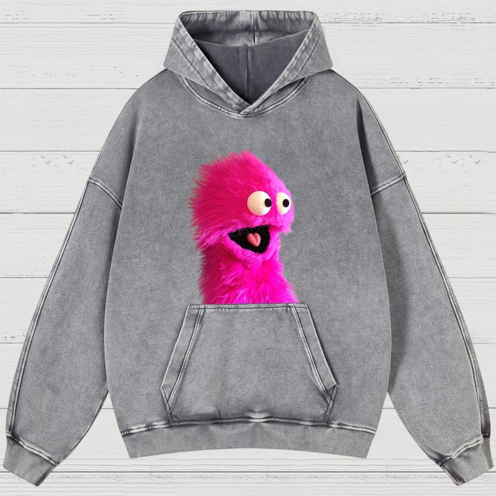 "Pink Fuzzy Muppet" Washed Hoodies 