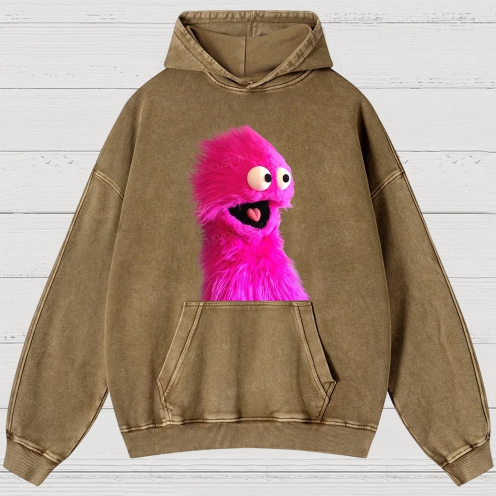 "Pink Fuzzy Muppet" Washed Hoodies 