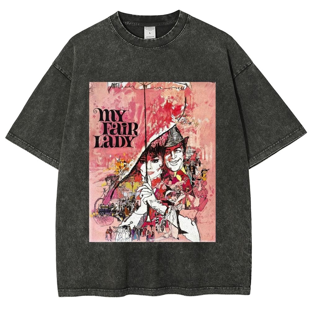 Vintage Retro Theater Poster Graphic Unisex Fit Washed T-Shirt